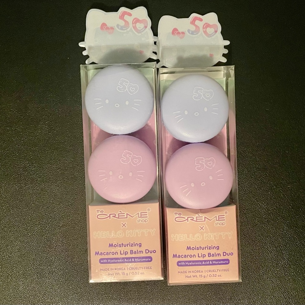 NWT THE CREME SHOP SANRIO HELLO KITTY MACARON LIP BALM SET 50th -LOT OF 2 $36